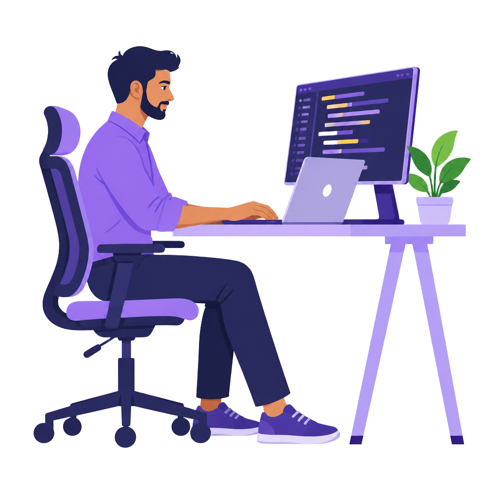 Illustration of a developer building a website at his desk
